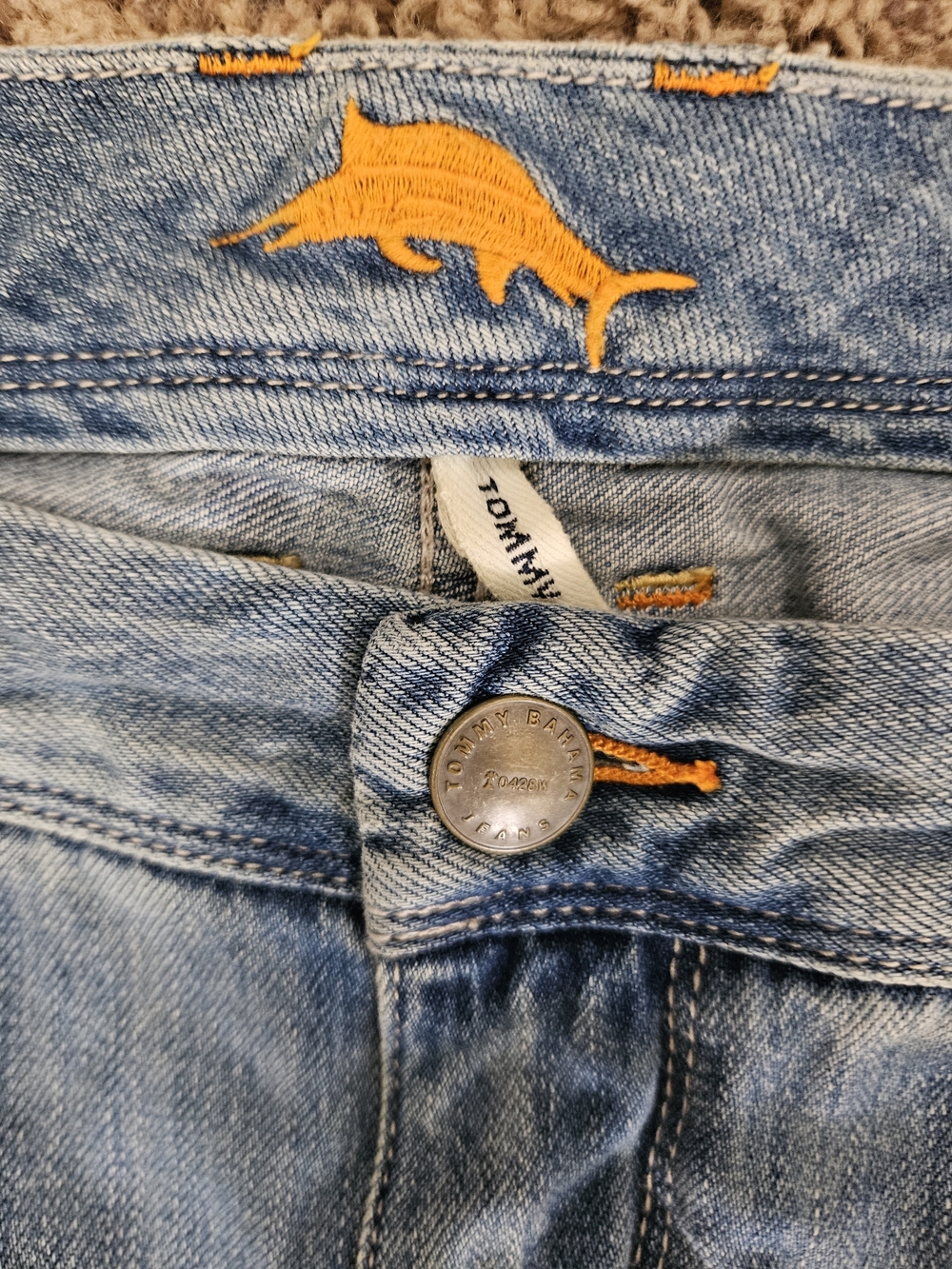 Tommy Bahama Light Blue Jeans with Orange Embroidery 38 X 32